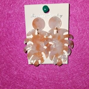 Fashion Jewelry Cream and Gold Monstera Leaf Earrings